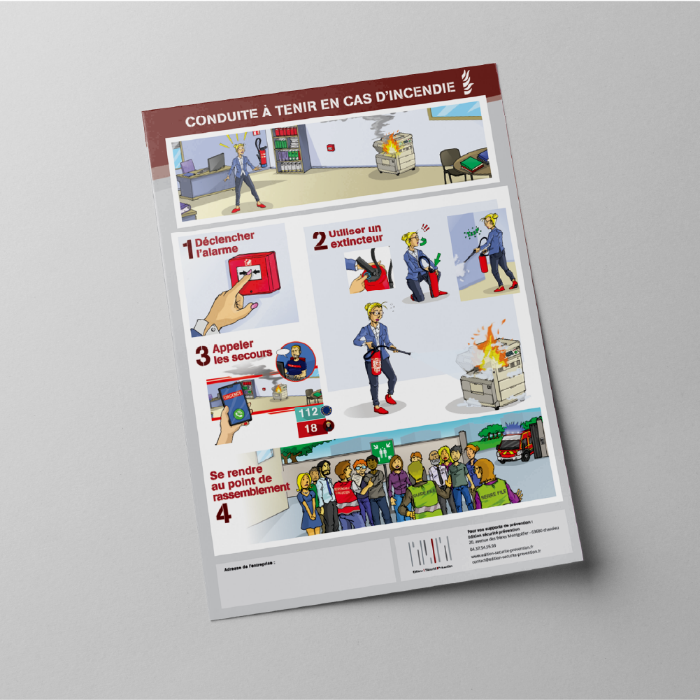 Affiche "Conduite à tenir en cas d'incendie", Edition Securite Prevention